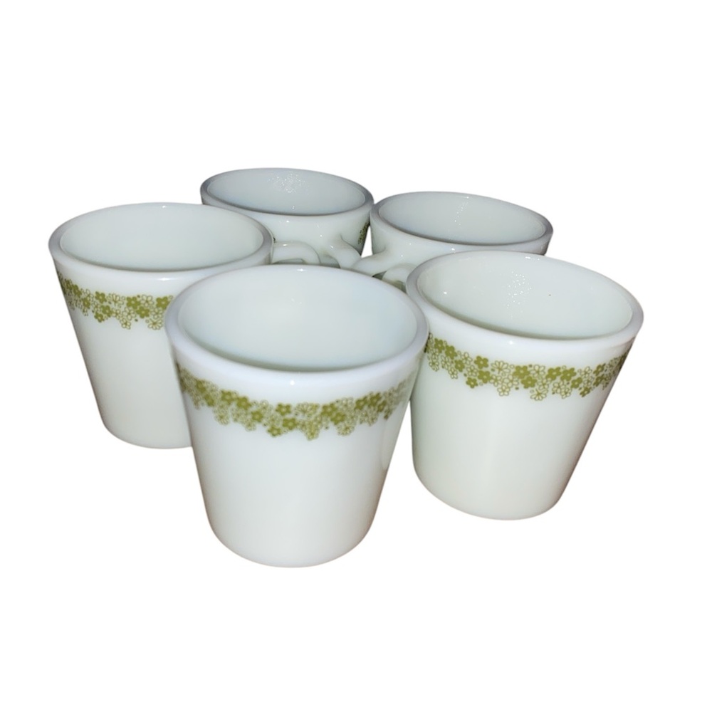 VTG ‘70s PYREX SET OF 5 Crazy Daisy/Spring Blossom Coffee Mugs with "D" handle